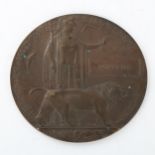 A Great War Period bronze memorial plaque awarded to Robert Lee, diameter 12cm