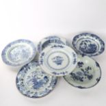 A group of Chinese blue and white porcelain plates, 18th and 19th century (A/F) (6) All have