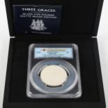 Silver £5 Alderney Mint Three Graces coin, matte proof, limited edition no. 115/250 with