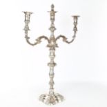 A large Antique Sheffield plate twin-branch candelabrum, overall height 62cm Good condition, plating