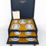 A set of 14 Wedgwood blue and white Jasper portrait medallions, largest 15cm, no. 167 from a limited