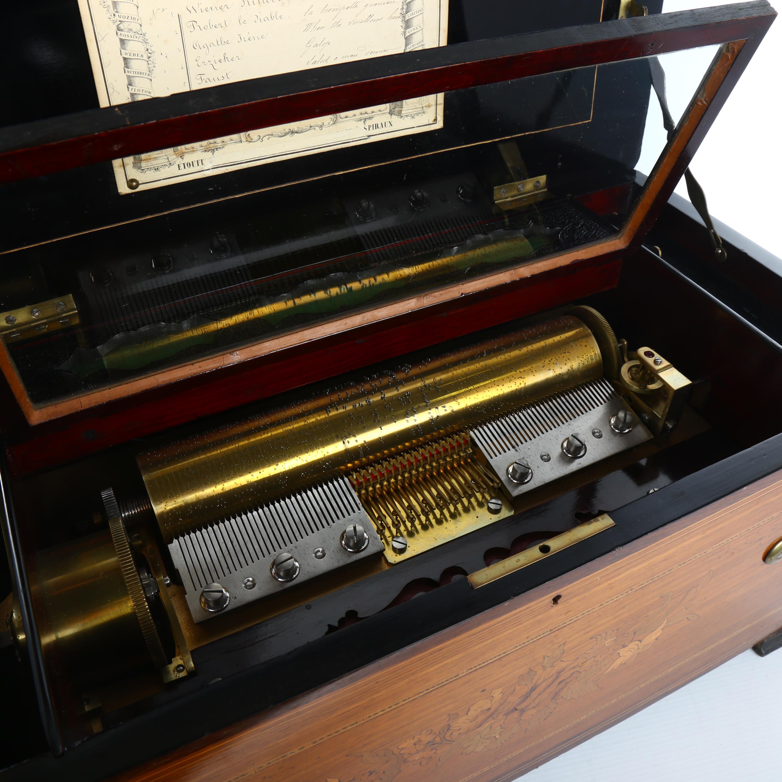 A 19th century Swiss Flutes voix-celeste musical box, no. 12071, playing 6 airs on a 28cm brass - Image 2 of 3