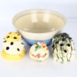 A Clarice Cliff Bizarre fruit bowl, retailed by Liberty's, diameter 22cm, 2 Clarice Cliff flower
