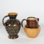 Doulton Lambeth relief moulded jug dated 1877, height 19cm, and Royal Doulton jug commemorating