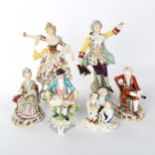 A group of 6 German porcelain figures, late 19th or early 20th century, largest height 23cm