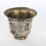 A Chinese unmarked white metal cup with engraved decoration, diameter 8cm, height 7cm Several slight