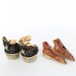 A pair of Chinese embroidered silk children's shoes, length 11cm, and another pair of embroidered