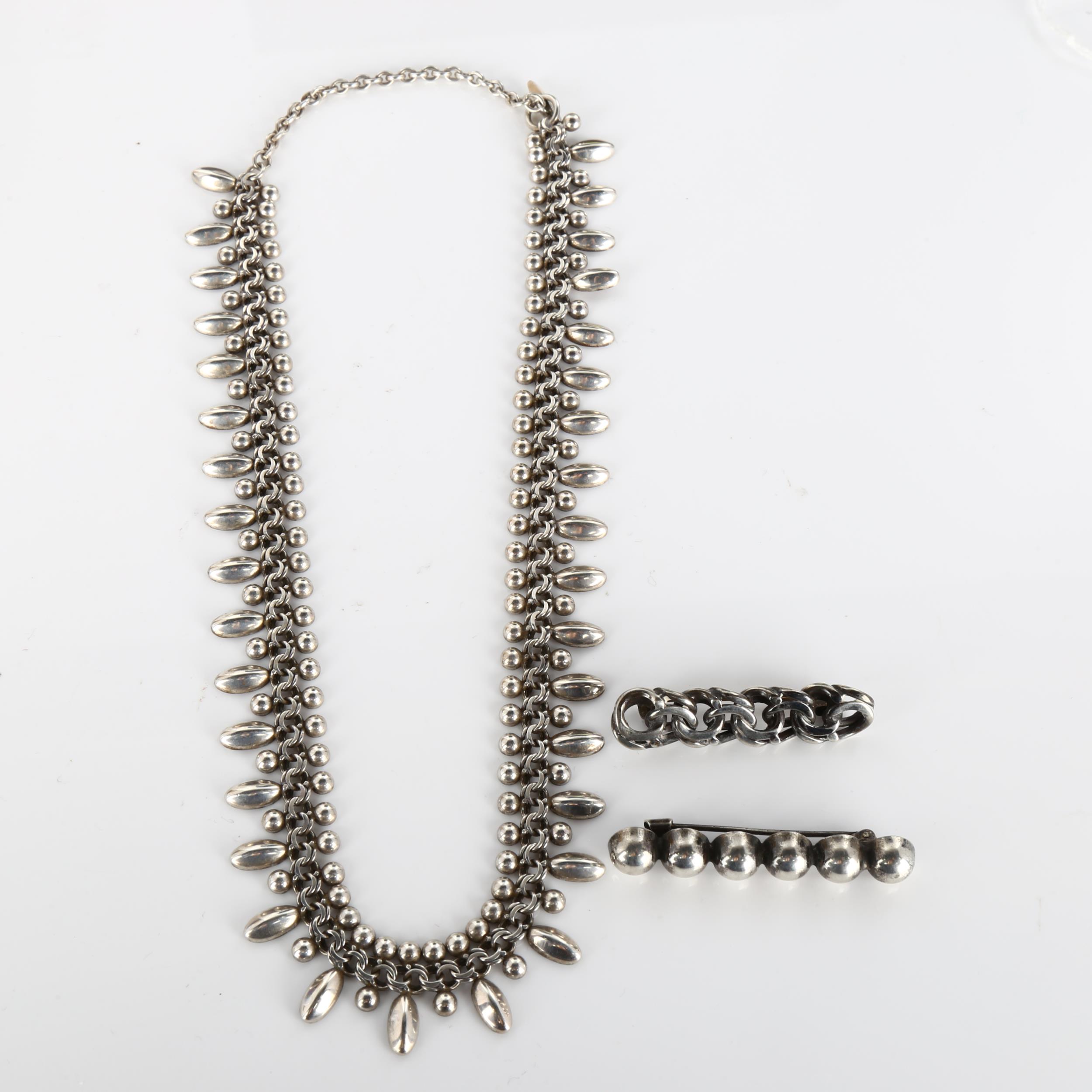 HERMANN SIERSBOL - a Danish stylised sterling silver fringe necklace, length 45cm, and 2 Danish - Bild 2 aus 4