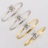 4 x 9ct gold solitaire diamond stacker rings, sizes M, and N x 3, 3.5g total (4) No damage or