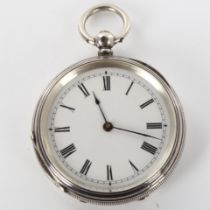 A Swiss sterling silver open-face key-wind pocket watch, white enamel dial with Roman numeral hour