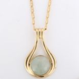 A modern 9ct gold jade pendant necklace, on 9ct anchor link chain, pendant height 32.5mm, chain