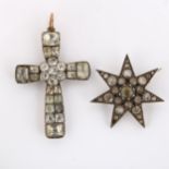 2 early 19th century paste pendants, comprising Georgian unmarked silver and gold cross and unmarked