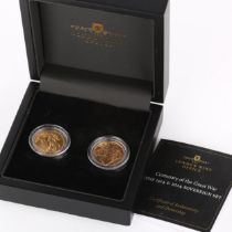 A London Mint Office Centenary of The Great War the 1914 and 2014 sovereign set, boxed with