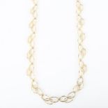 A late 20th century 9ct gold abstract hoop necklace, textured design, necklace length 60cm, 29g No