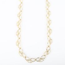 A late 20th century 9ct gold abstract hoop necklace, textured design, necklace length 60cm, 29g No