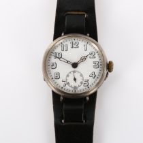 A First World War Period silver Officer's mechanical wristwatch, circa 1914, white dial with