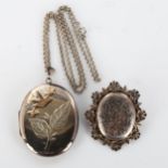 A large modern silver photo locket pendant necklace, and a similar locket brooch, pendant height