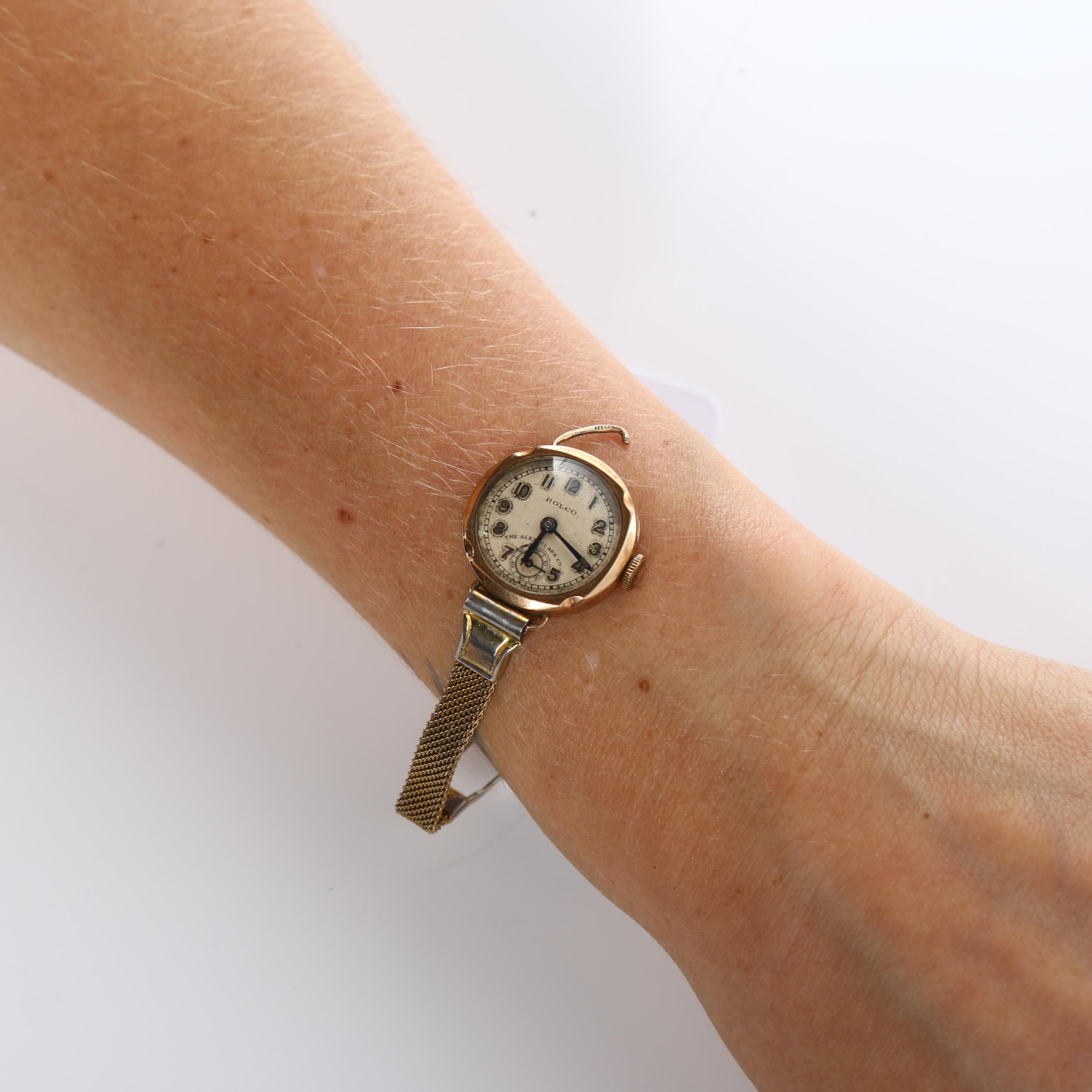 ROLCO (ROLEX subsidiary) - an early 20th century lady's 9ct rose gold mechanical bracelet watch, - Image 5 of 5
