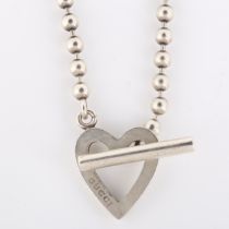 GUCCI - an Italian sterling silver heart toggle necklace, with ball links, necklace length 36cm,