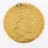 A George III 1782 gold guinea coin, 8.2g Coin has been pierced above head, high points slightly worn