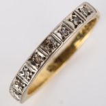 A mid-20th century 18ct gold diamond half eternity ring, set with single-cut diamonds, maker's marks