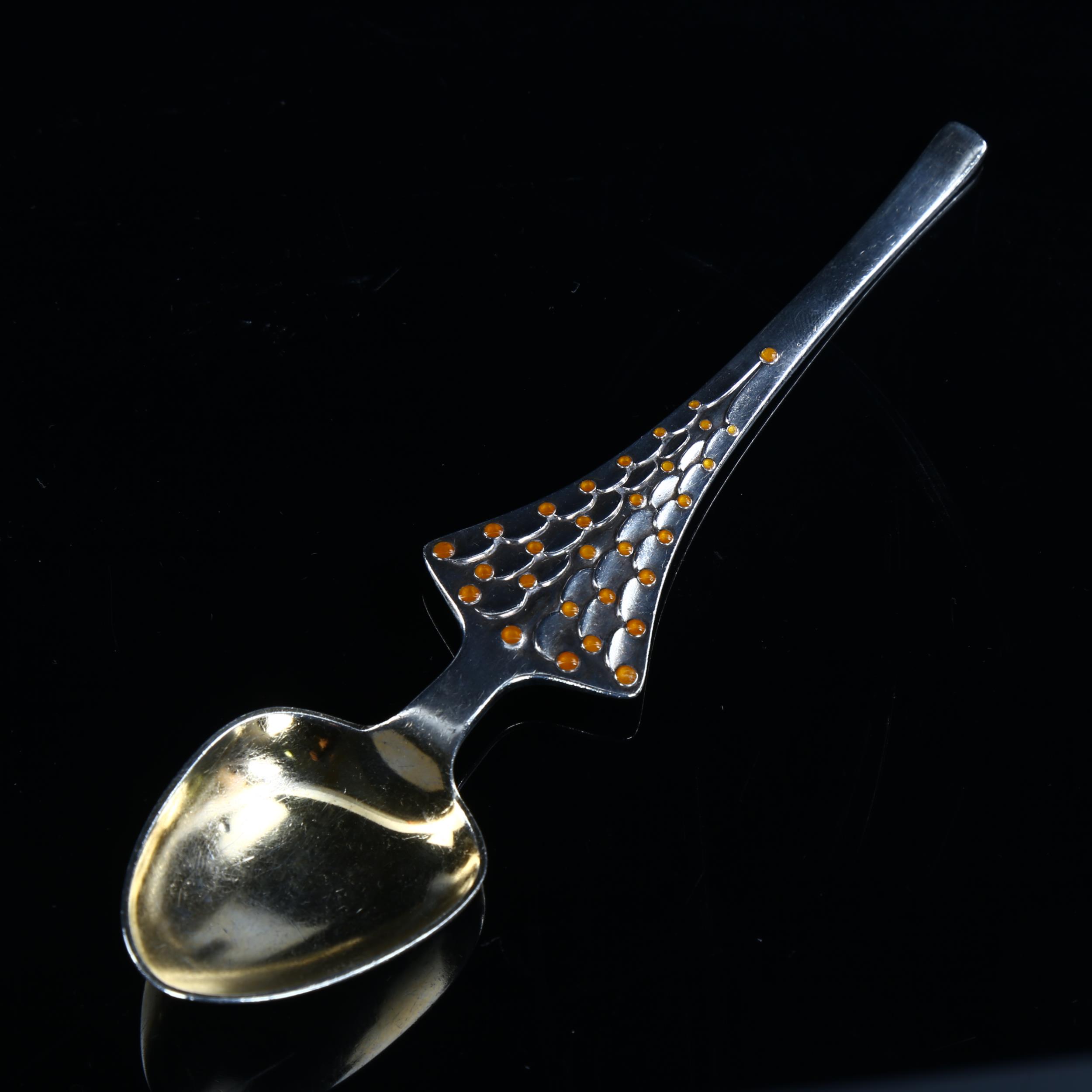 ANTON MICHELSEN - a Danish modernist sterling silver and enamel Christmas spoon, designed by