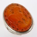 A large Eastern silver carnelian Sagittarius cameo ring, setting height 33.2mm, size Z+, 27.1g No