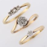 3 x 9ct gold diamond rings, sizes P, S and U, 5.9g total (3) No damage or repairs, all stones