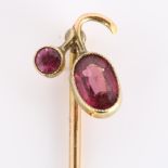 A 19th century 9ct rose gold garnet berry stickpin, stickpin head length 11.2mm, overall length 49.