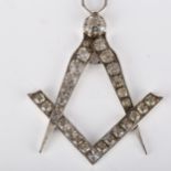 A large Masonic paste pendant necklace, on Danish silver cable link chain, pendant height 87.9mm,