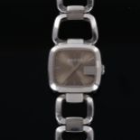 GUCCI - a lady's stainless steel G quartz bracelet watch, ref. 125.5, smoky brown dial with baton