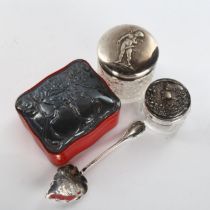 Various silver, including Art Nouveau style jewel box, dressing table toilet jar etc Lot sold as