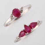 2 x 9ct white gold ruby and diamond dress rings, sizes L and N, 2.4g No damage or repairs, all