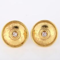 A pair of 18ct gold diamond bombe earrings, set with modern round brilliant-cut diamonds, earring