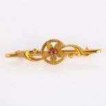 An early 20th century 15ct gold ruby flowerhead bar brooch, maker's marks FB, hallmarks Chester