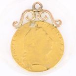 A George III 1798 gold spade guinea, with soldered unmarked gold pendant mount, 8.8g High points