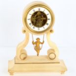 A 19th century French white marble drum mantel clock, white enamel dial with Roman numeral hour