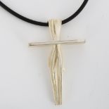 LAPPONIA - a Finnish sterling silver cross pendant necklace, on black rubber cord, date hallmark