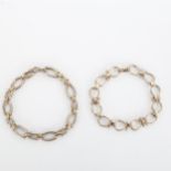 2 Peruvian silver and 18ct gold fancy link chain bracelets, lengths 18cm and 19cm, 26.3g total (2)