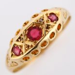 An early 20th century 18ct gold ruby and diamond half hoop ring, maker's marks W & FR, hallmarks