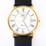 LONGINES - a gold plated stainless steel Presence quartz wristwatch, white dial with Roman numeral