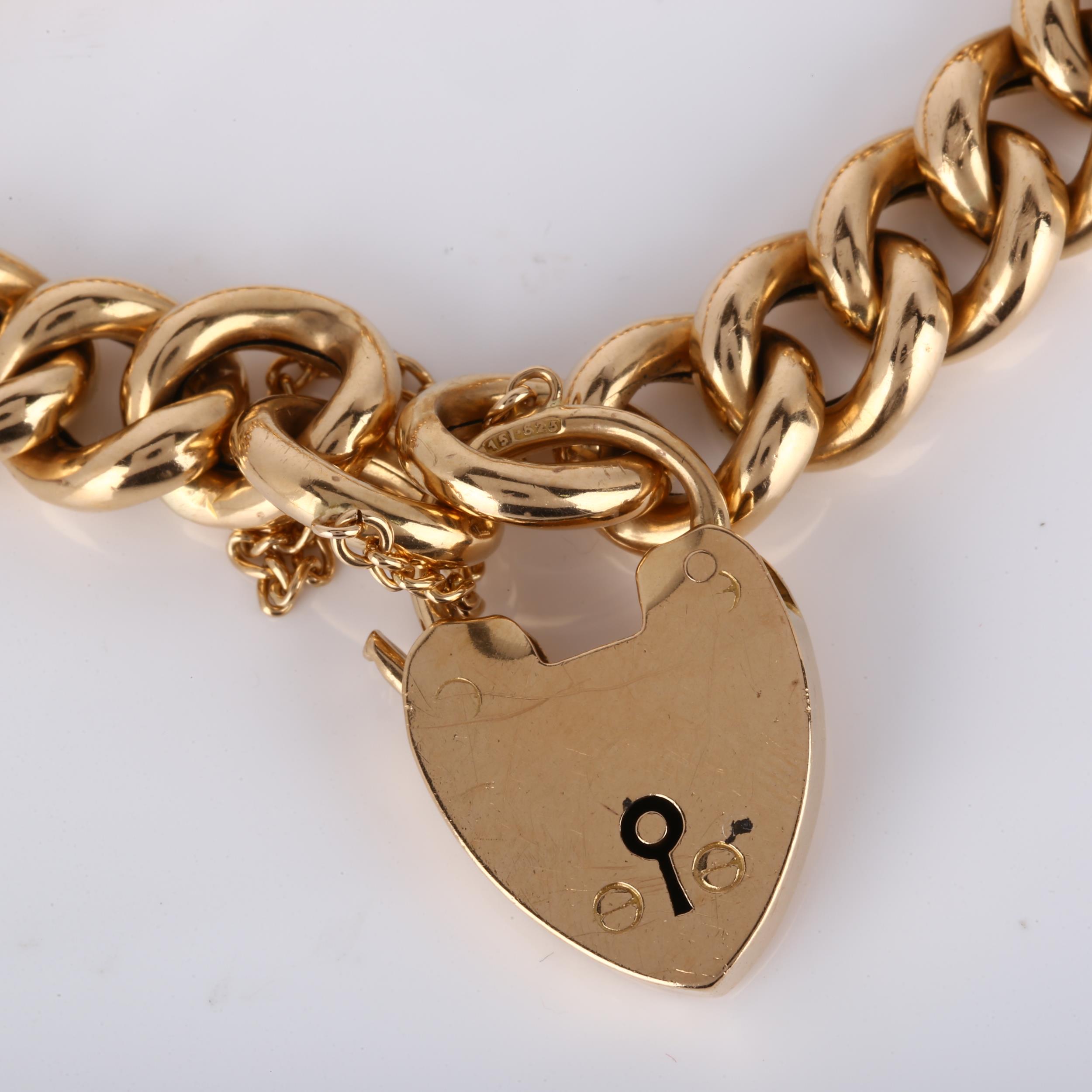An early 20th century 15ct gold hollow curb link bracelet, with heart padlock clasp, maker's marks W - Image 2 of 4