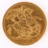 A George V 1913 gold full sovereign coin, 7.9g High points slightly worn with light abrasions all