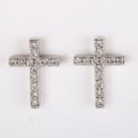 A pair of 18ct white gold diamond cross earrings, set with modern round brilliant-cut diamonds and