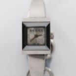 GUCCI - a lady's stainless steel quartz bracelet watch, ref. 128.5, square GG monogram dial with