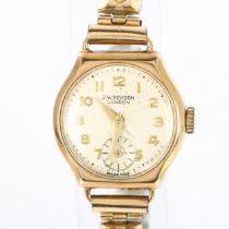 J W BENSON - a lady's 9ct gold mechanical bracelet watch, ref. 87757, silvered dial with gilt Arabic