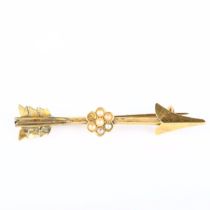 A Victorian 15ct gold split pearl arrow brooch, brooch length 50.9mm, 2.8g 1 pearl missing and