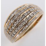 A modern 9ct gold diamond cluster band ring, set with modern round brilliant and baguette-cut