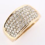 A modern 9ct gold diamond cluster band ring, set with modern round brilliant-cut diamonds, total