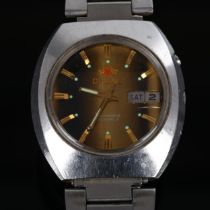 ORIENT - a Vintage stainless steel automatic bracelet watch, circa 1970s, tigers eye dial with baton